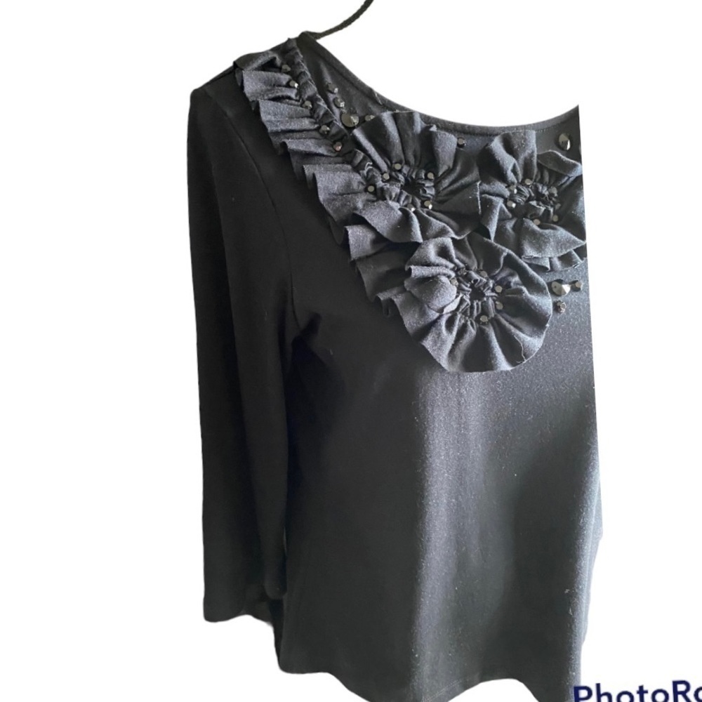 RUBY RD.-BLACK ROSETTE TOP-SIZE MEDIUM - Picture 4 of 6